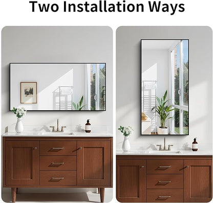 KOCUUY 24x48 Inch Large Black Wall Mounted Mirror,Aluminum Framed Decorative Rectangular Bathroom Mirror for Wall Over Sink,Vanity Mirror for Bedroom Living Room Bathroom,Functional Oversized Mirror