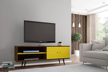 Manhattan Comfort Liberty Mid Century Modern TV Stand for Televisions up to 60 Inches, Bedroom and Living Room Entertainment Center with Storage, Shelves, and Cabinet, 63" Wide, Rustic Brown/Yellow