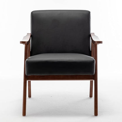 Container Furniture Direct Accent Chair with Microfiber Upholstery and Solid Wood Frame, Classic Mid-Century Modern Living Room Furniture for Extra Seating, Black PU/PVC