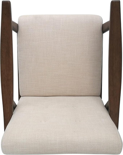 Ball & Cast Accent Chair Wide Armrest Mid-Century Lounge Living Room Chairs with Button Tufting,Wood Frame Seating Furniture for Bedroom,Apartment,Beige