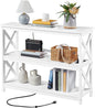 Yaheetech Entryway Table with Storage Shelves, Console Table with Power Outlets and USB Ports, Wood Narrow Sofa Tables with X-Shaped Design for Living Room/Hallway/Couch, White
