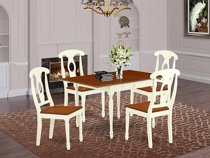 East West Furniture MZKE5-WHI-W 5 Piece Dining Set Includes a Rectangle Dining Room Table with Dropleaf and 4 Wood Seat Chairs, 36x54 Inch, Buttermilk & Cherry