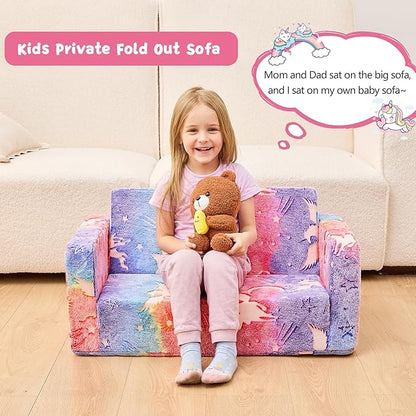 Toddler Chair Comfy,2-in-1 Soft Toddler Couch Fold Out for Kids,Convertible Sofa to Lounger,Gift for Girls and Boys Birthday,Elf,Large