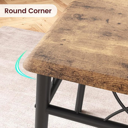 GAOMON Dining Table Set for 4, Rectangle Kitchen Table with 4 Upholstered Chairs Set for 4, 5-Piece Compact Apartment Kitchen & Dining Room Set Furniture for Small Spaces, Space-Saving, Rustic Brown