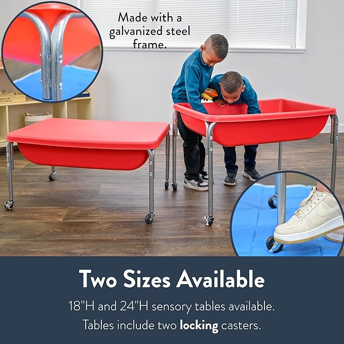 Children's Factory Medium Sensory Table – 24″ Height Table and Lid, Sandbox with Lid, Water Table for Kids, Red