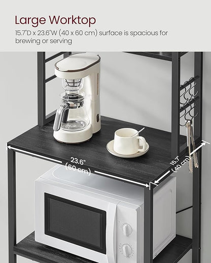 VASAGLE Coffee Bar, Baker’s Rack for Kitchen with Storage, 6-Tier Kitchen Shelves with 6 Hooks, Microwave Stand, Industrial, 15.7 x 23.6 x 65.7 Inches, Charcoal Gray and Black UKKS024B22