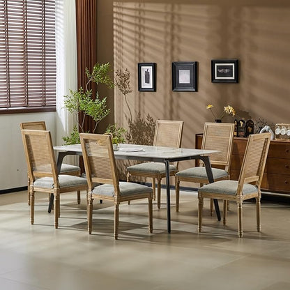 Merax Upholstered Solid Wood Dining Chairs Set of 6, French Country Style Accent Side Seating Furniture for Kitchen, Living Room, Wicker Back, Grayish Green