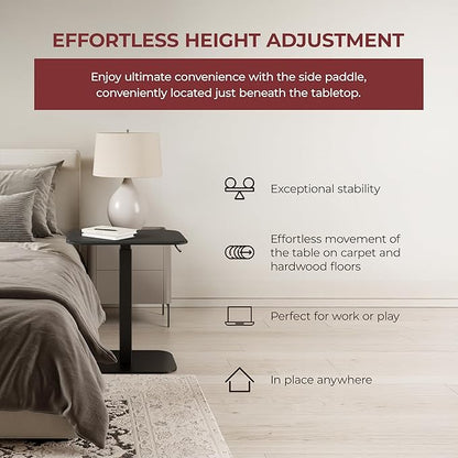 Ergohome™ ELEVANCE Table™ Height Adjustable Side Table for Couch or Bed, Laptop Table - Small End Table Office Coffee Table - C-Shaped Sofa Side Table with Multi-Function Black Base &Carbon Black Top