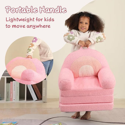 Foldable Kids Sofa, Comfy Rainbow Toddler Couch with Tri Folding Foam Cushions, Comfy Couch for Kid Age 18 Months and Up