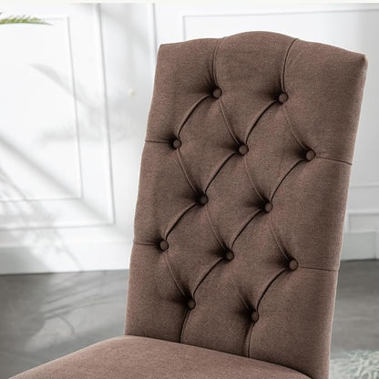 Tufted Upholstered Parsons Dining Chair Set Fabric Diner Accent Stylish Modern Kitchen Living Room with Button Sturdy Solid Wood Legs
