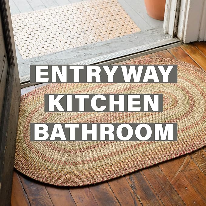 Homespice 27x45” Brown Oval Braided Rug. Harvest Brown Jute Oval Rug. Uses- Entryway, Kitchen Rugs, Bathroom Rugs. Reversible, Rustic, Country, Primitive, Farmhouse Decor Rug