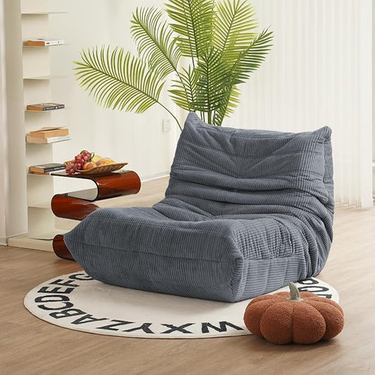 N&V Fireside Chair, Mid Century Armless Floor Sofa, Soft Premium Corduroy Floor Lounge Chair, Foam Sofa Accent Chair for Living Room Bedroom and Office, Frost Grey