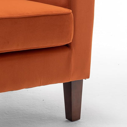 Container Furniture Direct Contemporary Accent Arm Chair with Birch Wood Frame and Velvet Upholstery, Armchair for Office and Living Room Decor, Removable Cushions, Orange