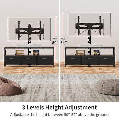 JUSTOGO TV Stand with Mount and Power Outlet, TV Stand Mount with Storage for Living Room, Entertainment Center with LED Lights for 45/55/60/65 inch, Height Adjustable Media Console, Black