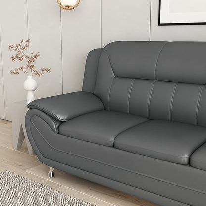 Container Furniture Direct Michael Modern Faux Leather Upholstered Stainless Steel Legs Living Room Sofa, Sleek Gray