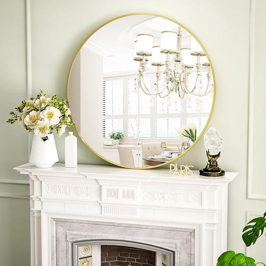 Round Mirror 36" Gold Wall Mounted Circle Mirrors Vanity Mirror with Aluminum Alloy Frame Modern Decoration for Bathroom, Living Room, Vanity, Bedroom, Entryway