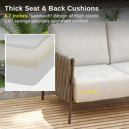 EAST OAK Life Chatter Loveseat, Outdoor Furniture, Deep Seating for Garden, Balcony, Backyard, Chestnut Brown & Creamy Apricot