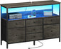 Yoobure LED TV Stand for Bedroom, 50 Inch Kids Dresser with Power Outlets, 7 Drawers Entertainment Center with Storage Shelf, TV Stands Dresser for Bedroom, Living Room, TV Console Entertainment Stand
