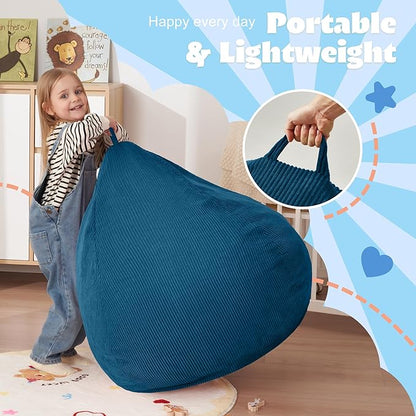 HABUTWAY 2 FT Bean Bag Chair,Giant Bean Bag Chairs,Big Bean Bags with Memory Foam Filled, Large Beanbag Chairs with Soft Corduroy Cover-Dark Blue