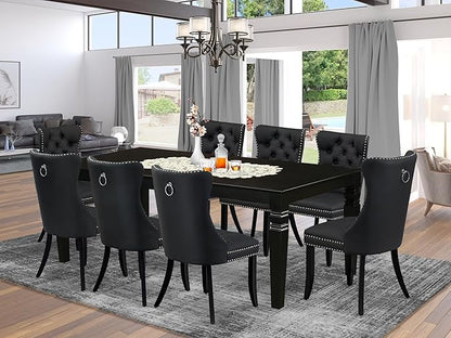 East West Furniture LGDA9-BLK-12 9 Piece Dining Table Set Consists of a Rectangle Kitchen Table with Butterfly Leaf and 8 Polyester Fabric Parson Chairs, 42x84 Inch, Black