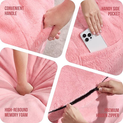 Hobestluk 5ft Bean Bag Chairs for Adults Large Beanbag Chair with Plush Faux Fur Cover Big Bean Bag Chair for Living Room Bedroom Dorm Office - Pink (50” x 50” x 24”)