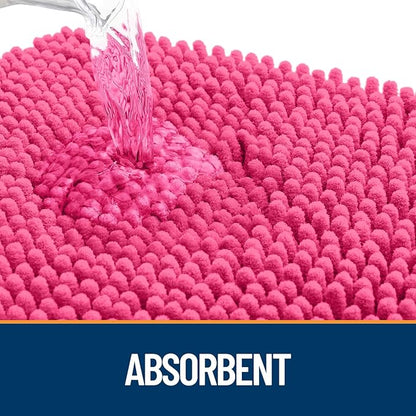 OLANLY Door Mat for Muddy Dog Paws 30x20, Ultra Absorbent Chenille Mud Doormat with Paw Print Design, Non-Slip Washable Doormat for Indoor Entryway, Quick-Dry Pet Bed Mats for Dirty Dogs, Hot Pink