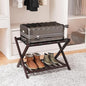 Fully Assembled Bamboo Luggage Rack, Folding Suitcase Stand with 5 Nylon Straps, Luggage Holders with Shelf, Ideal for Guest Room, Bedroom, Hotel, Espresso