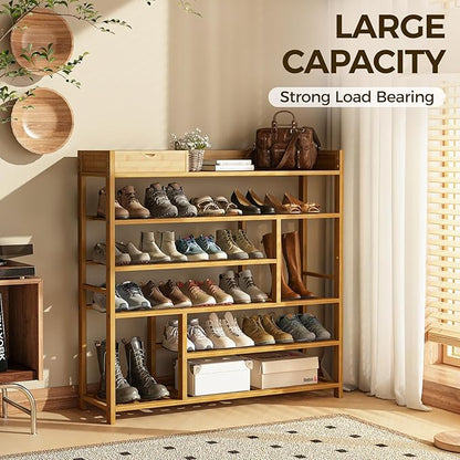 Bamworld Shoe Rack for Front Door Entrance Bamboo Shoe Organizer with Storage Box Free Standing Shoe Cabinet Shoe Storage Shelf for entryway, Closet and Doorway (Natural)