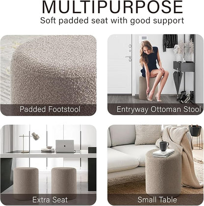 Get Set Style Modern Round Ottoman with Soft Padded Seat, Vanity Stool for Makeup, Upholstered Footrest Stool Ottoman Foot Stool for Living Room, Bedroom，White