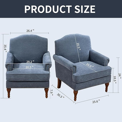 Ball & Cast Accent Chair with Nailhead Trim Armchair,Comfy Chenille Club Sofa Living Room Chairs w/Springs Cushions & Wood Legs,Traditional Single Couch for Bedroom,Farmhouse,Grey