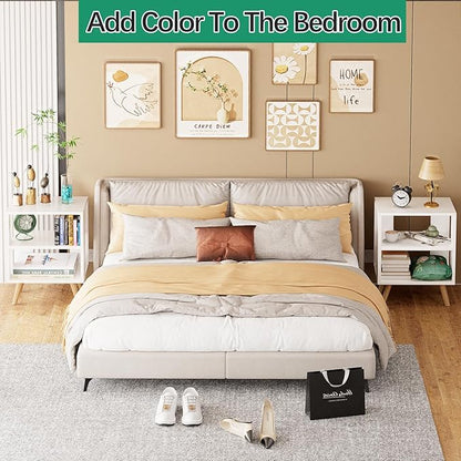 Night Stand, White Kids Nightstand, Modern End Table with Open Storage, 2-Tier Nursery Bedside Table for Small Space, Living Room, Bedroom