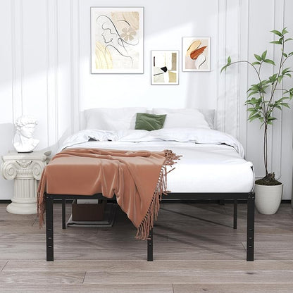 EMODA 20 Inch Queen Bed Frame No Box Spring Needed Heavy Duty Metal Tall Platform Bed Frame Queen Size with Large Storage Space, Easy Assembly, Black