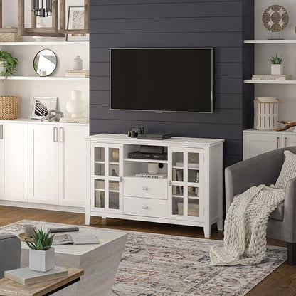 SIMPLIHOME Artisan SOLID WOOD 53 Inch Wide Contemporary TV Media Stand in White for TVs up to 60 Inches, For the Living Room and Entertainment Center