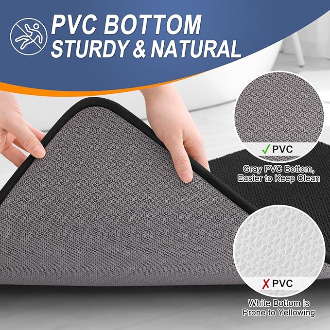 OLANLY Thick Memory Foam Bath Mat Rug 59x24, Extra Soft Absorbent Bathroom Rug, Quick Dry Bath Mats, Non-Slip, Machine Washable Carpet for Bathroom, Tub and Shower, Home Decor Accessories, Black