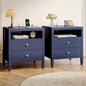Huuger Blue Nightstand Set of 2, Night Stand with Charger Station, Bedside Table with 2 Drawers, Bed Side Tables for Bedroom, Modern Nightstands, Metal Knobs, Painted Surface
