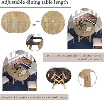 Need Extendable Farmhouse Round Dining Table with 16" Leaf - Solid Wood Kitchen Table, Adjustable Size for Small Spaces (Natural Wood Wash)