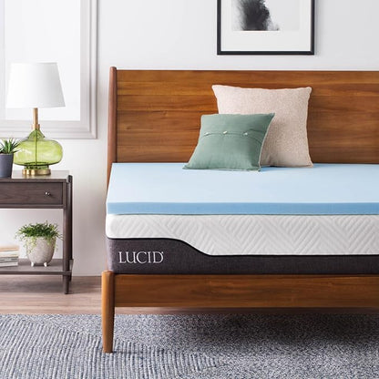 Lucid 2 Inch Mattress Topper - California King Size - Cooling Gel Infused Memory Foam - Plush Feel Pressure Relieving Bed Topper - Mattress Pad – Ventilated Breathable Design – CertiPur Certified