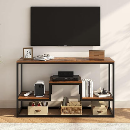 TV Stand for TVs up to 65 Inch, TV Console Table with 3-Tier Open Storage Shelves, Modern Industrial Entertainment Center for Living Room, Bedroom, Rustic Brown