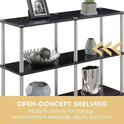 Convenience Concepts Designs2Go No Tools 3 Tier Wide Console Table 42" - Modern Multipurpose Accent with Shelves for TV Media Center, Office Desk Extension, Entryway Display, & Home Storage, Black