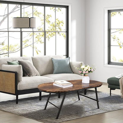 Folding Coffee Table for Living Room Industrial Brown Small Low Table Wooden Foldable Coffee Tables Oval Floor Desk Table for Small Spaces Home Office