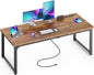 Huuger 63 x 24 inch Desk with Power Outlets & USB-C, Deeper & Thicker Desktop, Robust Metal Tubes, Computer Desk, Heavy Duty Office Desk, Work Gaming Desk, for Home Office, Rustic Brown