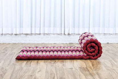 Leewadee - Foldable Floor Mattress - Japanese Roll Up Futon -Trifold Tatami Mat- Guest Floor Bed - Camping Mattress - Thai Massage Mat, Kapok Filled, 75 x 28 inches, Auburn Pink