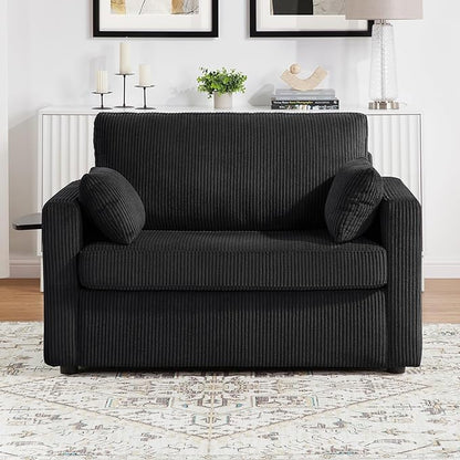 Twin Size Sofa Bed 47.2" Sleeper Sofa Loveseat Sofa with a Foldable Mattress, a Foldable Side Table, a Side Storage Pocket and Two USB Ports for Living Room, Black