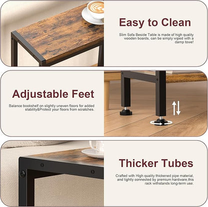 Narrow Side Table for Small Space, 2-Tier Small End Table with Shelf Holder, Slim Nightstand, Skinny Snack Couch Table in Living Room, Bedroom, Study, Kitchen and Balcony (Rustic Brown)