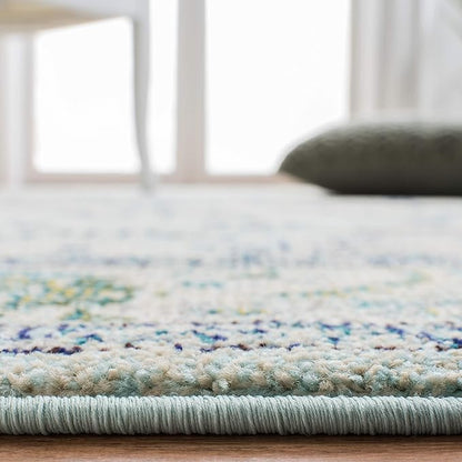 SAFAVIEH Monaco Collection Area Rug - 9' x 12', Light Blue & Ivory, Boho Chic Medallion Distressed Design, Non-Shedding & Easy Care, Ideal for High Traffic Areas in Living Room, Bedroom (MNC243K)