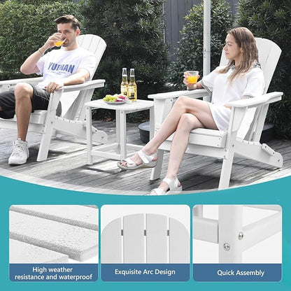 Hdpe Outdoor Adirondack Side Table, Wooden Textured, Set for Patio, Garden, Porch, Pool Composite Patio, Backyard, Bathroom and Indoor, Maintenance & Weather Resistant (White)