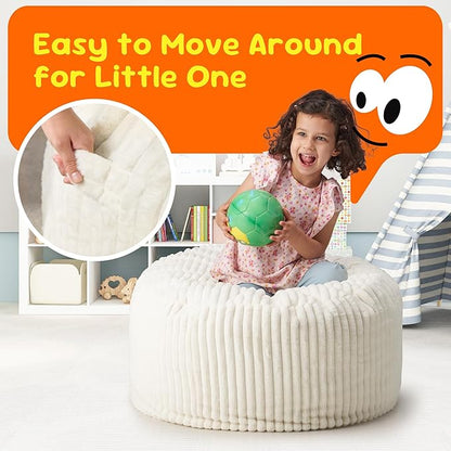 Hobestluk Bean Bag Chairs 2.5FT Bean Bag Chair with Memory Foam Filled & Stripe Plush Cover Small Bean Bag Chairs for Playroom, Living Room, Bedroom (White)