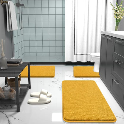 OLANLY Thick Memory Foam Bath Mat Rug 24x16, Extra Soft Absorbent Bathroom Rug, Quick Dry Bath Mats, Non-Slip, Machine Washable Carpet for Floor, Tub and Shower, Home Decor Accessories, Golden Yellow
