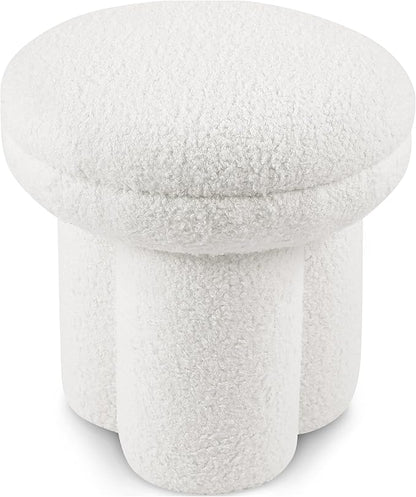 Furniture of America Rami Modern 18-inch Mushroom-Shape Upholstered Ottoman with Tri-Pillar Pedestal, Vanity Stool Chair, Small Foot Stool for Bedroom, Living Room, Entryway, Beige