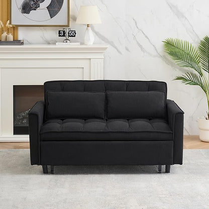 Ball & Cast 54" Convertible Sleeper Sofa Bed,Convertible Pull Out Couch with 2 Pillows,Adjustable Backrest & Side Pocket,Loveseat Futon Sofa Bed for Living Room,Apartment,Corduroy Fabric,Black